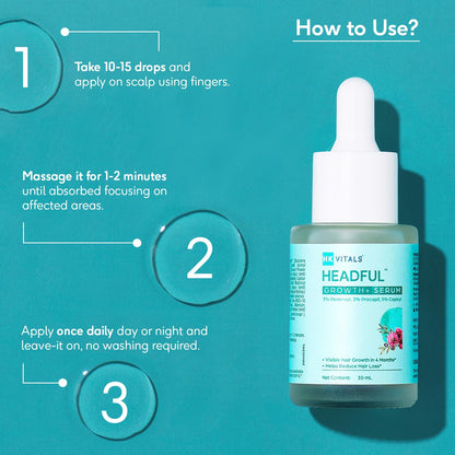 HK Vitals by HealthKart Headful Growth+ Serum with 3% Redensylâ„¢, 3% Procapilâ„¢, & 5% Capixylâ„¢ (30ml) | For Hair Growth & Hair Fall Control | Dermatologically Tested