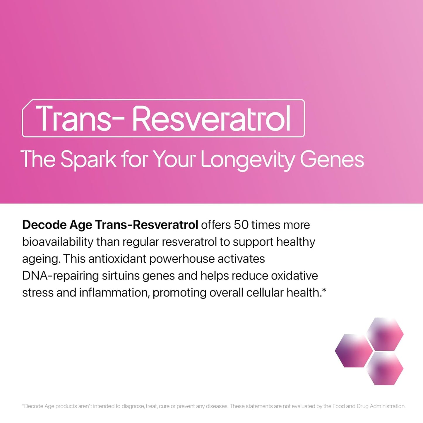 Decode Age Trans-Resveratrol 500 mg | Pure Antioxidant & Anti-Aging Supplement | Supports Cellular Repair, Heart Health & Healthy Inflammation Response | High Bioavailable Japanese Knotweed Extract | Decode Age
