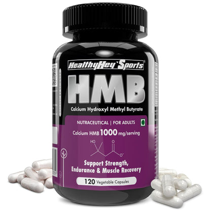 HealthyHey Sports HMB Calcium Hydroxyl Methyl Butyrate 1000mg/serving (120 Capsules) - 500mg Per Capsule, 60 Servings - Gluten Free and Non-GMO