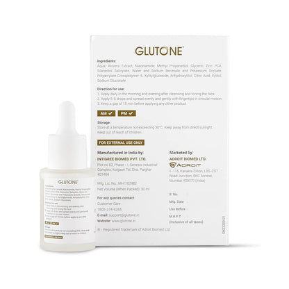 Glutone 10% Niacinamide serum with 1% Zinc PCA for clear, blemish-free Even Skin Tone | Controls excess sebum & breakouts |Tightens enlarged pores |30ml