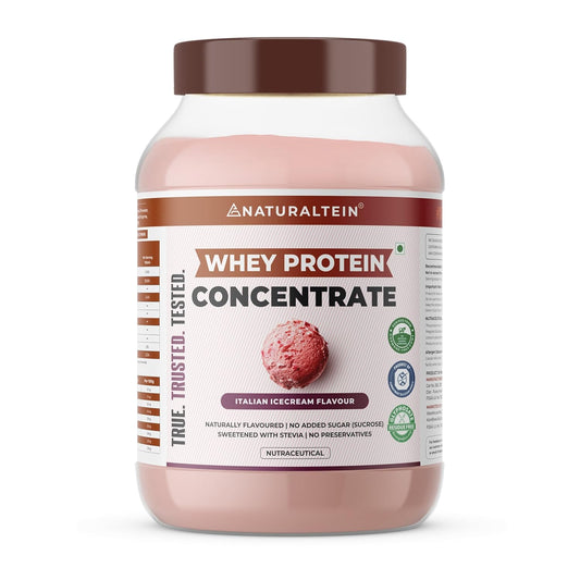 NATURALTEIN Natural Whey Protein Concentrate Italian Ice Cream â€“ 1 kg | 21.1 g Protein per Serving | Naturally Flavoured | No Artificial Sweeteners | Soy-Free, Gluten-Free & Easy to Digest