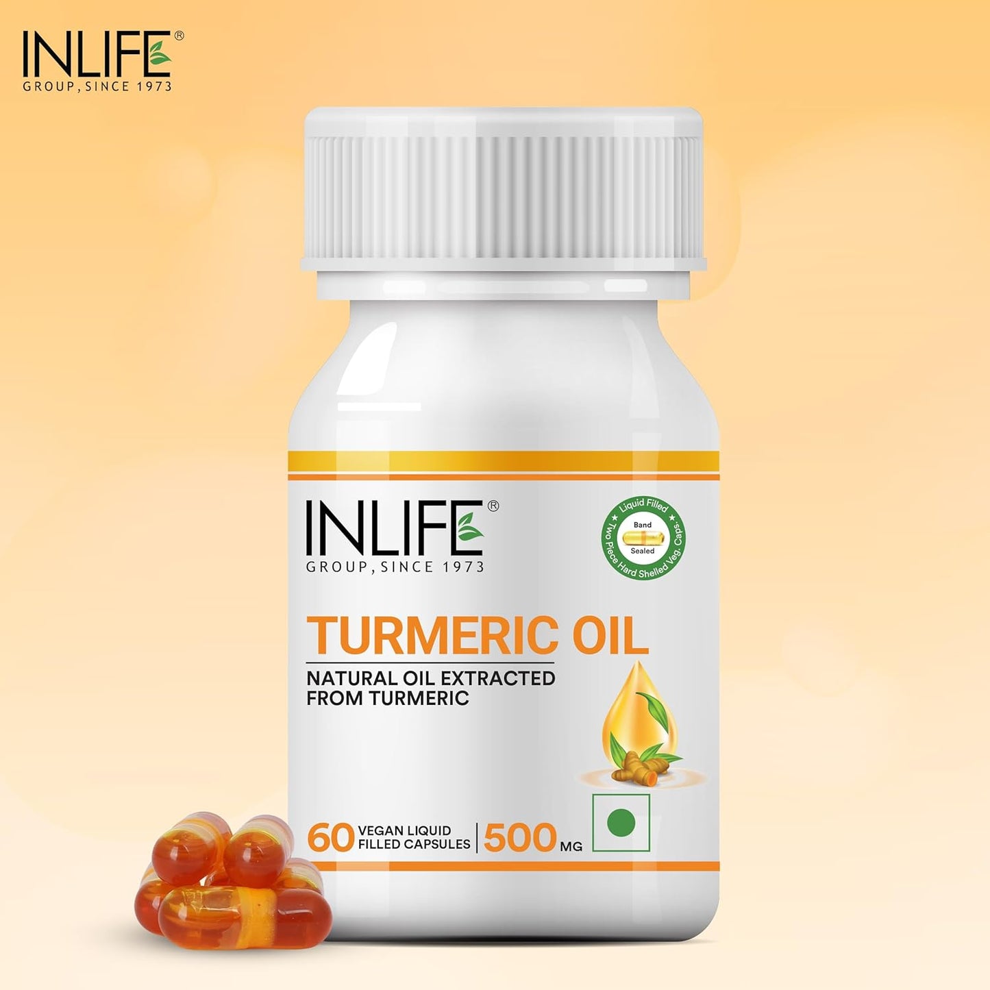 INLIFE Turmeric Oil Capsules, Faster Absorption than Extract, Antioxidant & Natural Detoxifier Supplement for Men & Women, 500mg â€“ 60 Liquid Filled Vegetarian Capsules (Pack of 1)