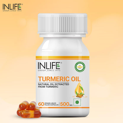 INLIFE Turmeric Oil Capsules, Faster Absorption than Extract, Antioxidant & Natural Detoxifier Supplement for Men & Women, 500mg â€“ 60 Liquid Filled Vegetarian Capsules (Pack of 1)