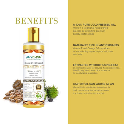 Devkund Â® Cold Pressed Castor Oil for Hair Growth, Skin Care, Moisturising Dry Skin, Nails, Eyelash - Virgin Grade - 400ml