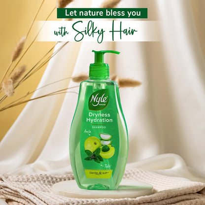 Nyle Naturals Dryness Hydration Shampoo, with Tulsi, Amla and Aloe Vera, Gentle & Soft Shampoo, pH Balanced and Paraben Free, For Men and Women,400ml