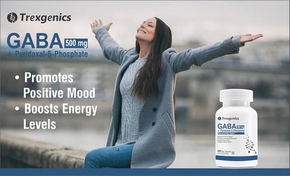 Trexgenics GABA (Gamma aminobutyric aicd) 500 mg, Pyridoxal 5 Phosphate 1 mg, Neurotransmitter, Stress, Sleep Support VEGAN & NON-GMO (60 Veg Capsules) (Pack of 1)