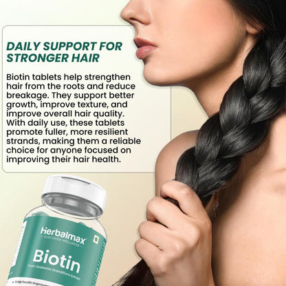 Herbalmax Biotin Tablets for Hair Growth | 10000 mcg Biotin Tablet with Sesbania Grandiflora Extract â€“ Hair Strength & Vitamin B7 Hair Care for Men & Women | 30 Veg Tablets