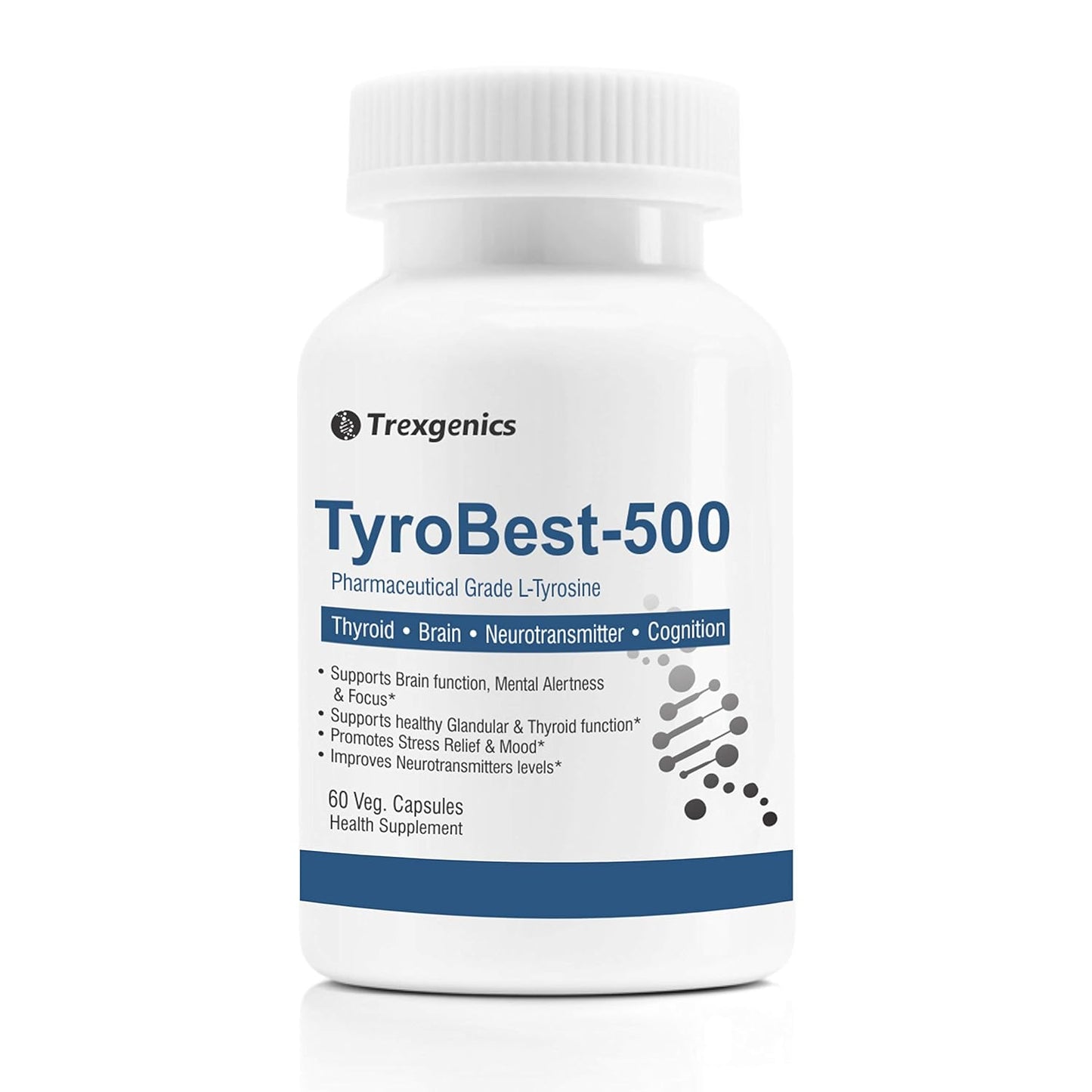 Trexgenics TyroBest-500 L-Tyrosine Pharmaceutical Grade - Thyroid, Stress, Neurotransmitter & Brain Function Support (60 Veg. Capsules) (1)