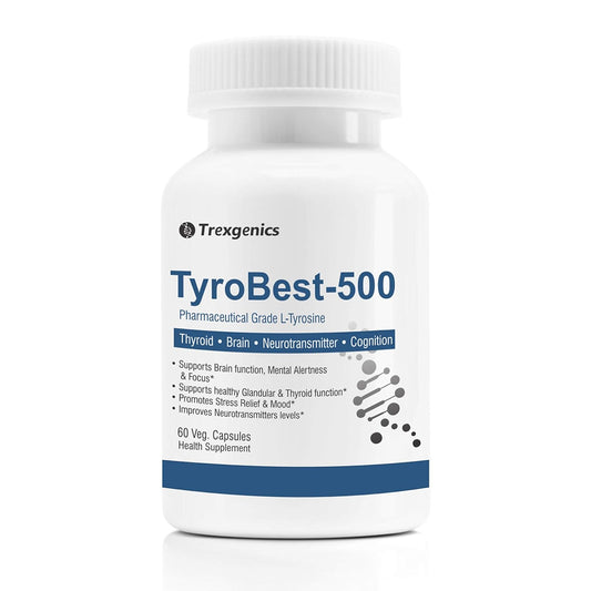 Trexgenics TyroBest-500 L-Tyrosine Pharmaceutical Grade - Thyroid, Stress, Neurotransmitter & Brain Function Support (60 Veg. Capsules) (1)