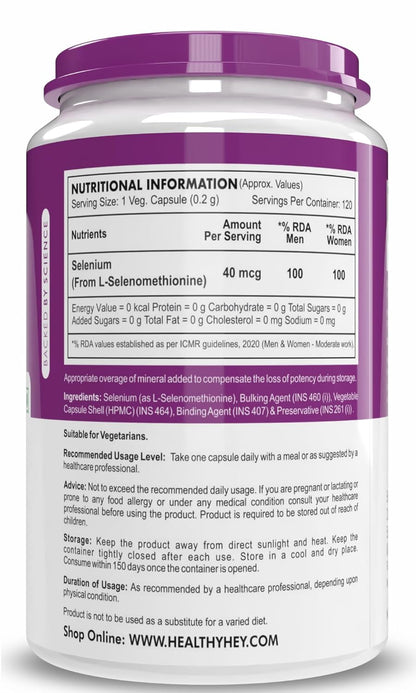 HealthyHey Nutrition Selenium 40mcg, 120 Capsules | Immune Support & Superior Absorption | Non-GMO
