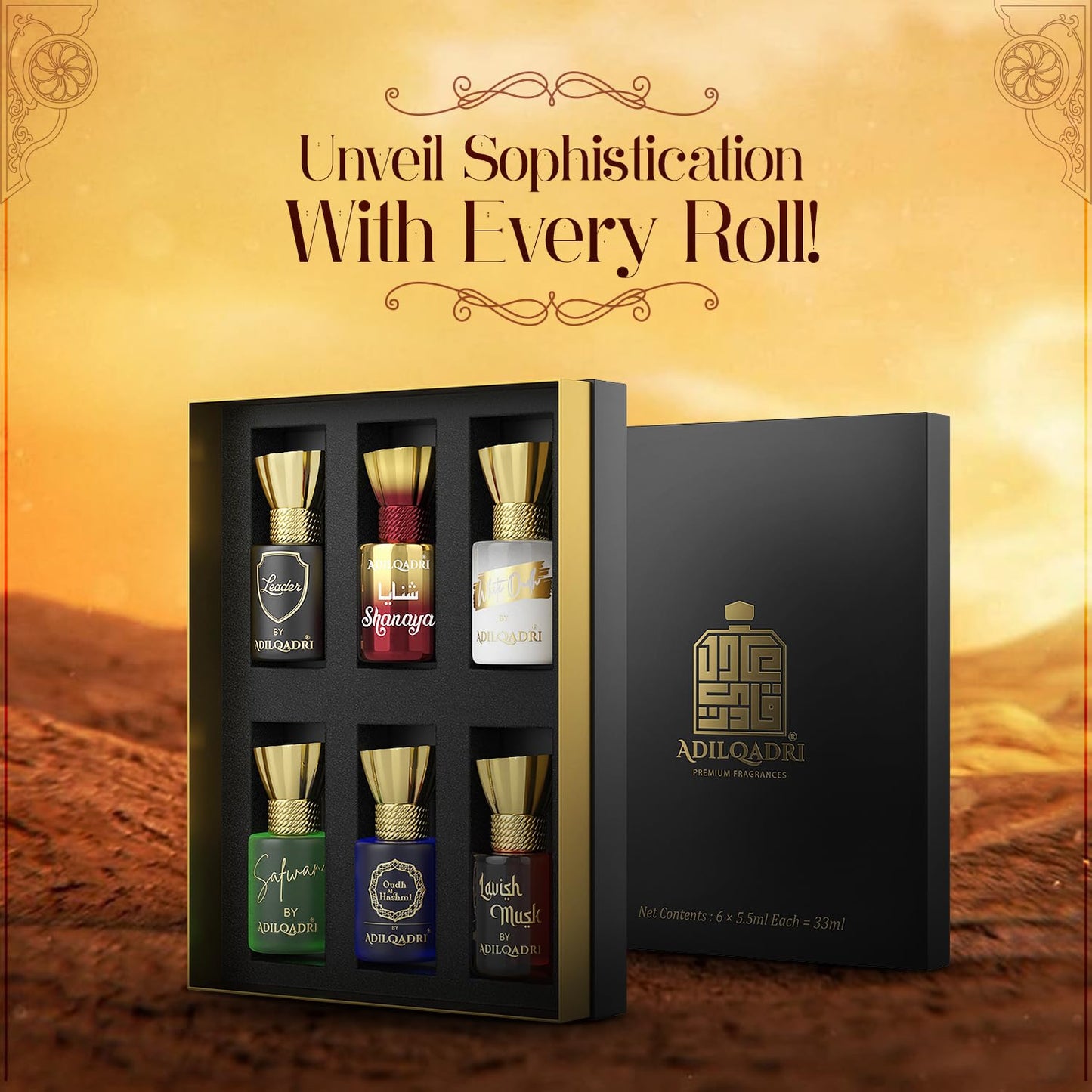 Adilqadri Assorted Luxury Attar Combo Perfume Gift Set for Men & Women (Pack of 6) â€“ Non-Alcoholic Roll-On attar Collection | Long-Lasting Fragrance Set | Gift Hamper for Him & Her | Ideal for Special Occasions | 5.5ml Each