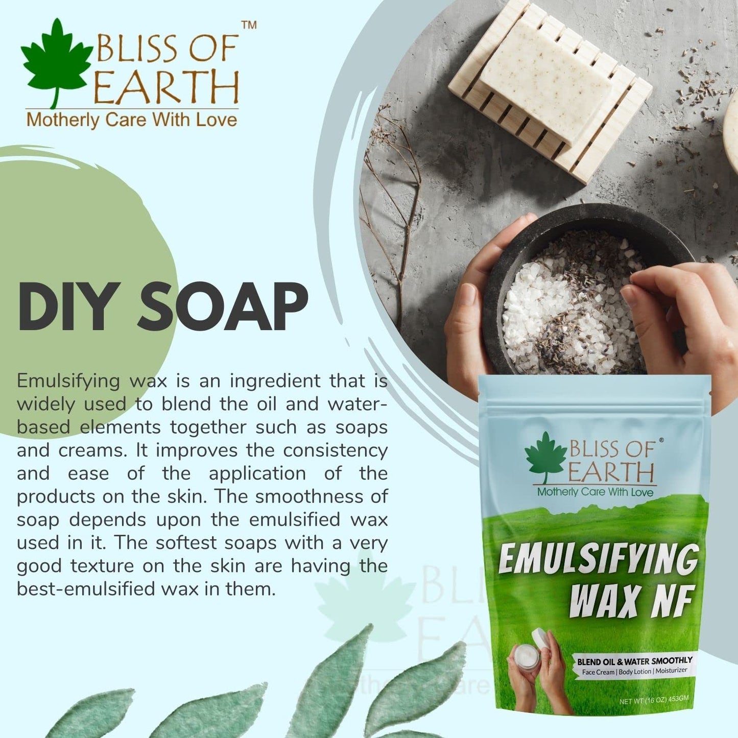 Bliss of Earth Emulsifying Wax NF Cosmetic Grade Wax Best for Thickening Soap, Lotion, Body Moisturizer & DIY Products 453gm