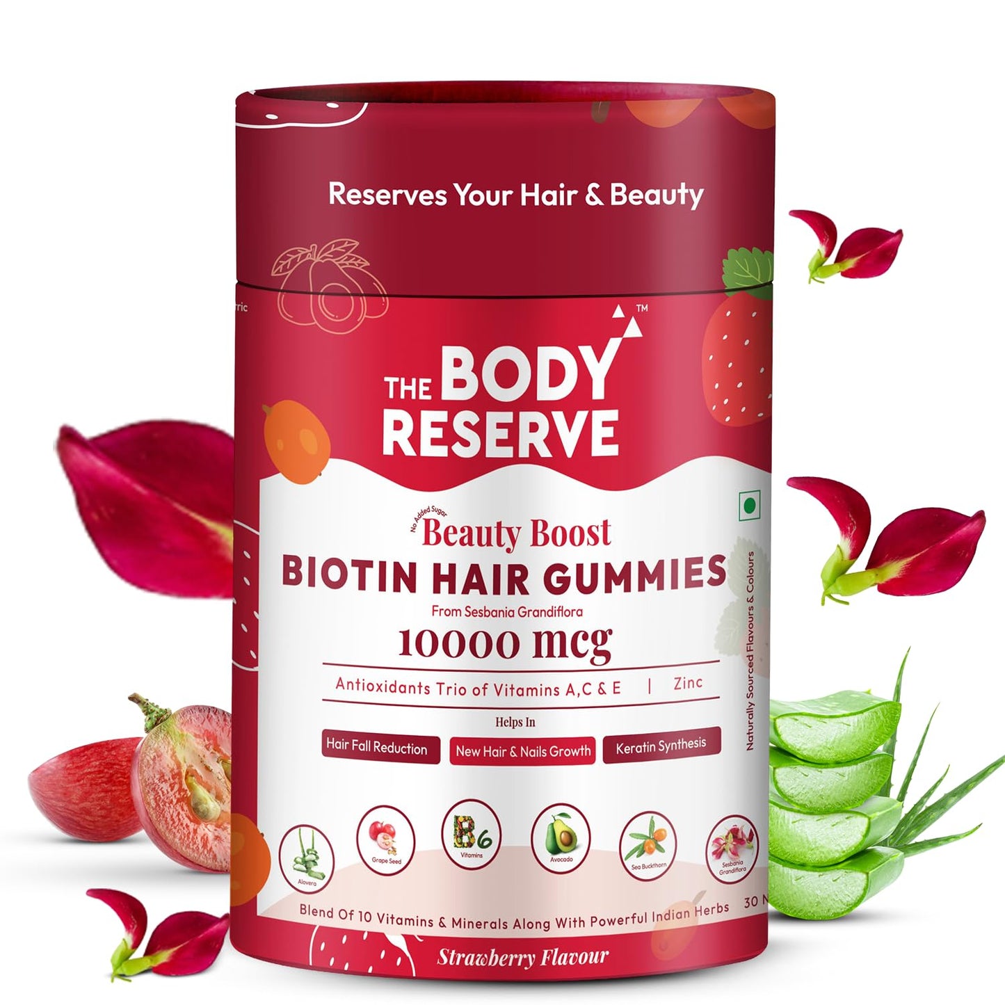 The Body Reserve DHT Blocker Biotin Hair Gummies | No Added Sugar| Builds Keratin for Stronger Hair,Nails & Healthier Skin| Reduces Hair Fall For Men Women| Strawberry Flavour (30 Gummies, Pack of 1)