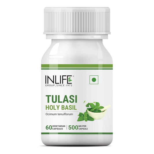 INLIFE Tulsi (Tulasi) Extract Capsules | Holy Basil | Pure Herbal Supplement | Natural Respiratory Wellness, 500mg â€“ 60 Vegetarian Capsules (Pack of 1, 60)