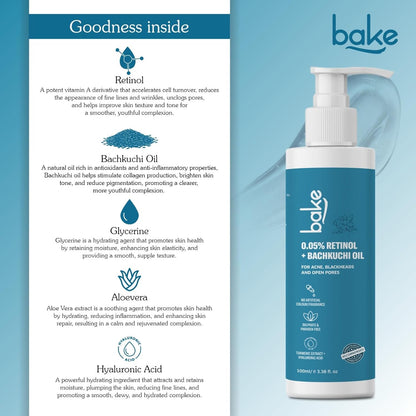 BAKE 0.05% Retinol Face Wash for Wrinkles | Anti Aging & SkinTightening for Men & Women | Fight signs of aging & Stimulates Collagen Production | 100ml