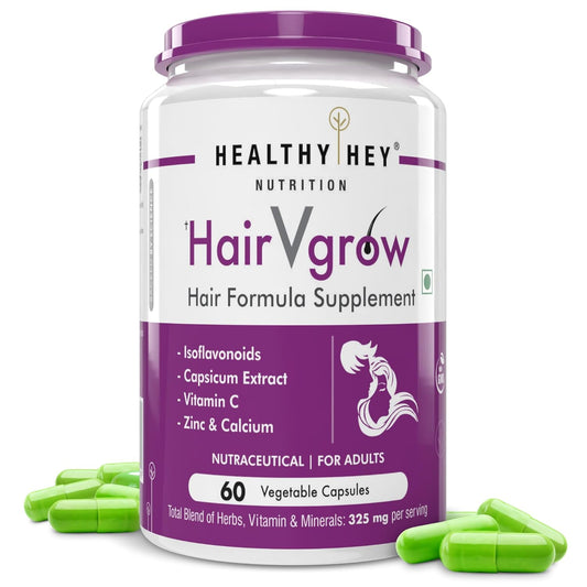 Healthyhey Nutrition HairVgrow - Natural Hair Growth and Stop Hair fall Formula Supplement - 60 Veg. Capsules