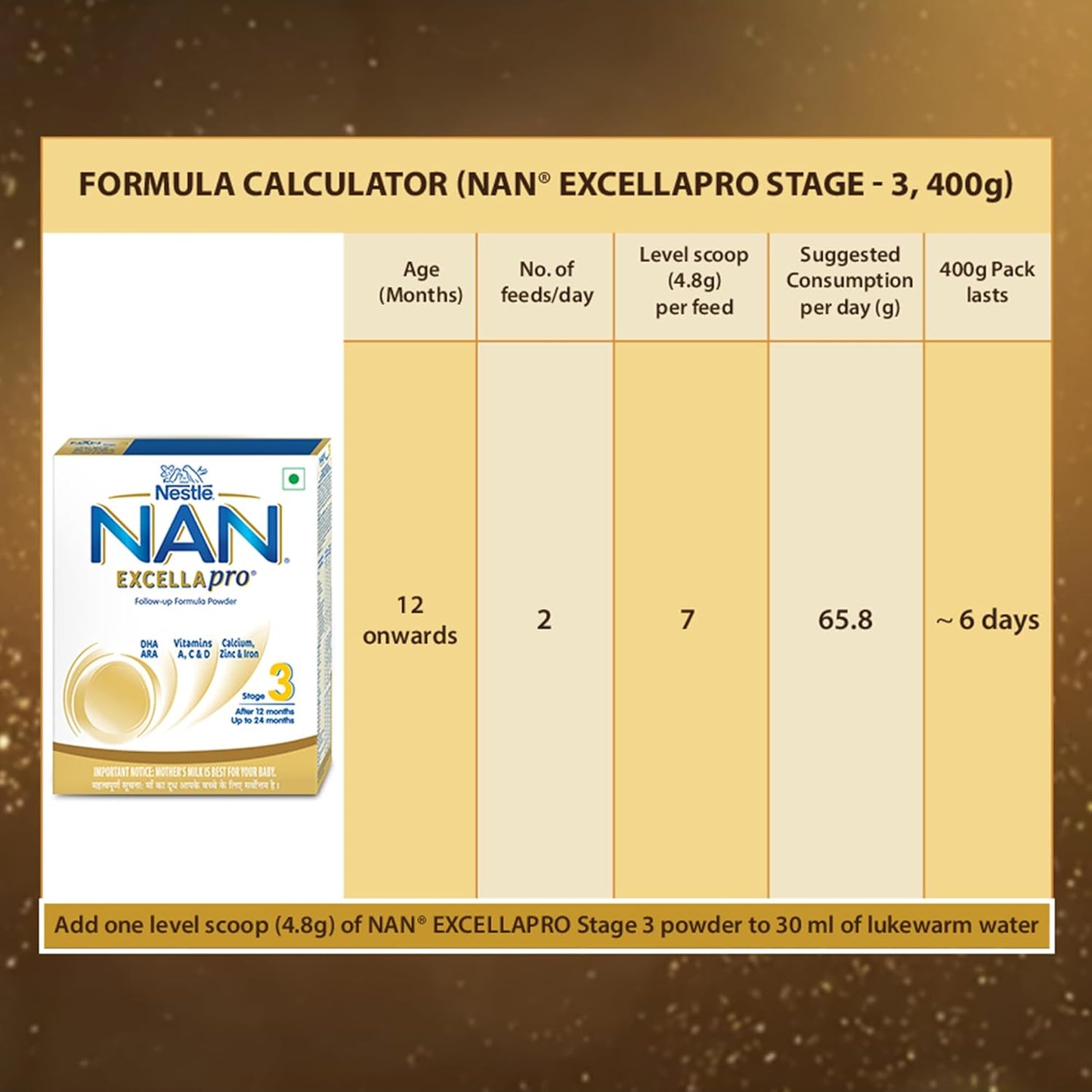 NestlÃ© NAN EXCELLAPRO Nan Stage 3 Follow-Up Formula Milk Powder For Babies, 12-24 months, With DHA, ARA, 400g Pouch in Box