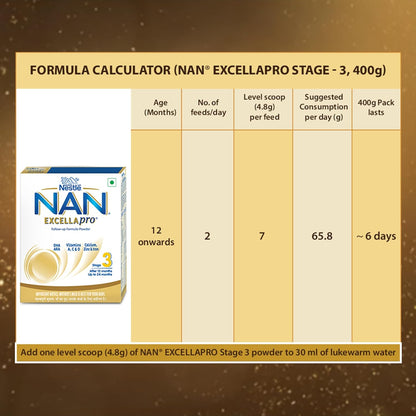 NestlÃ© NAN EXCELLAPRO Nan Stage 3 Follow-Up Formula Milk Powder For Babies, 12-24 months, With DHA, ARA, 400g Pouch in Box