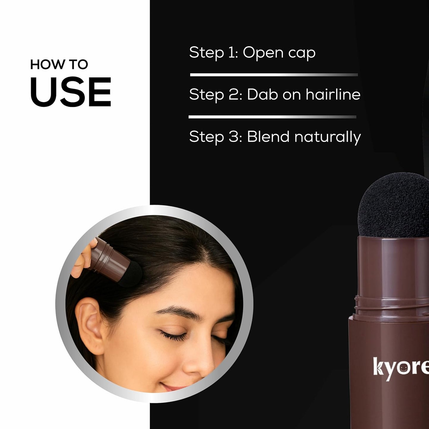 Instant Natural Hairline Colour Touch-Up Powder for Women & Men - Black | Hair Shading Sponge Pen, Hairline Shadow Powder Stick, Quick Hair Root Touch-Up Stick - Pack of 1