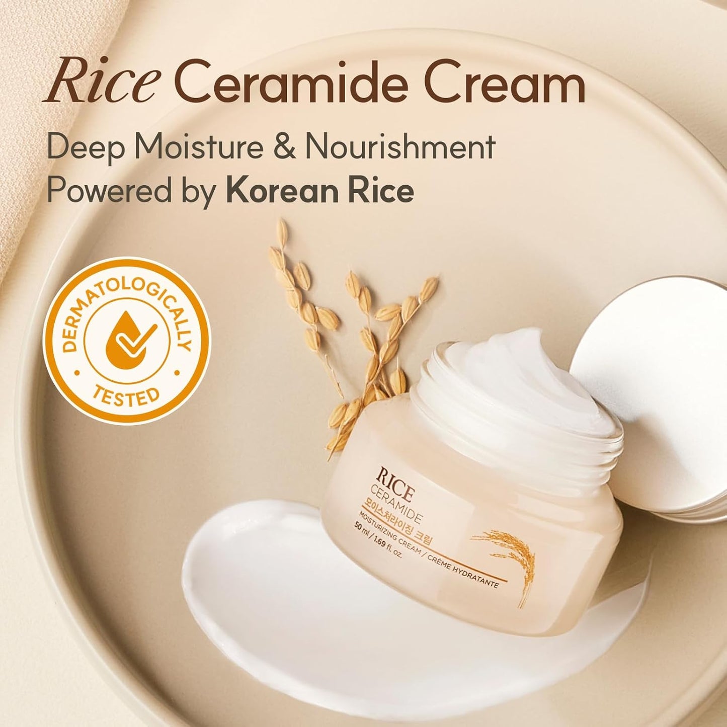 The Face Shop Rice & Ceramide Moisturizing Cream with Rice Extracts for Skin Brightening | Ceramide Moisturizer For Skin Barrier Repair | Paraben & Paraffins Free, Korean skin care products, 50ml