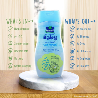 Parachute Advansed Baby Shampoo for Kids | Doctor Certified | Tear Free | Tender Coconut Water & Virgin Coconut Oil | Soft & Shiny Hair | 410ml