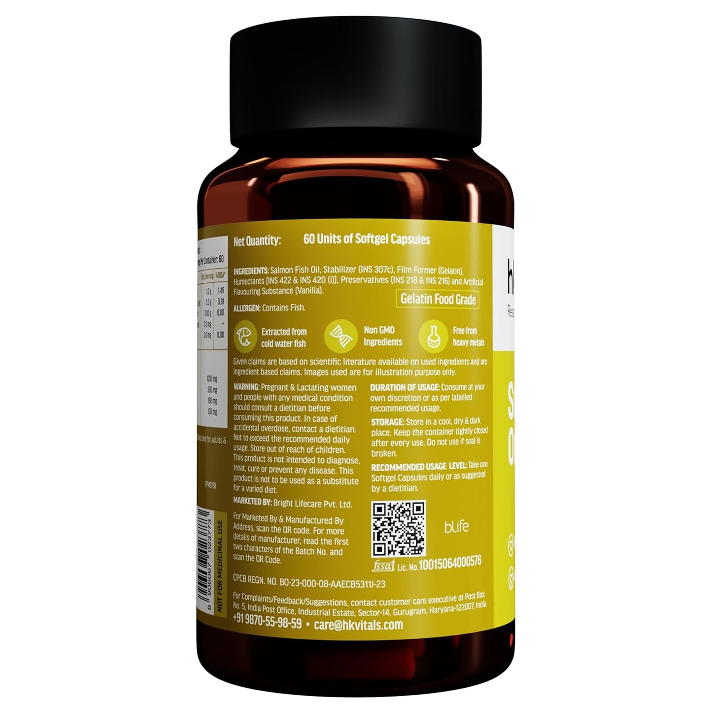 HealthKart hk vitals Salmon Omega 3 (60 Capsules) | 1000mg Omega 3 Fish Oil For Men and Women with 180mg EPA & 120mg DHA | For Joints, Brain, and Eyes Health