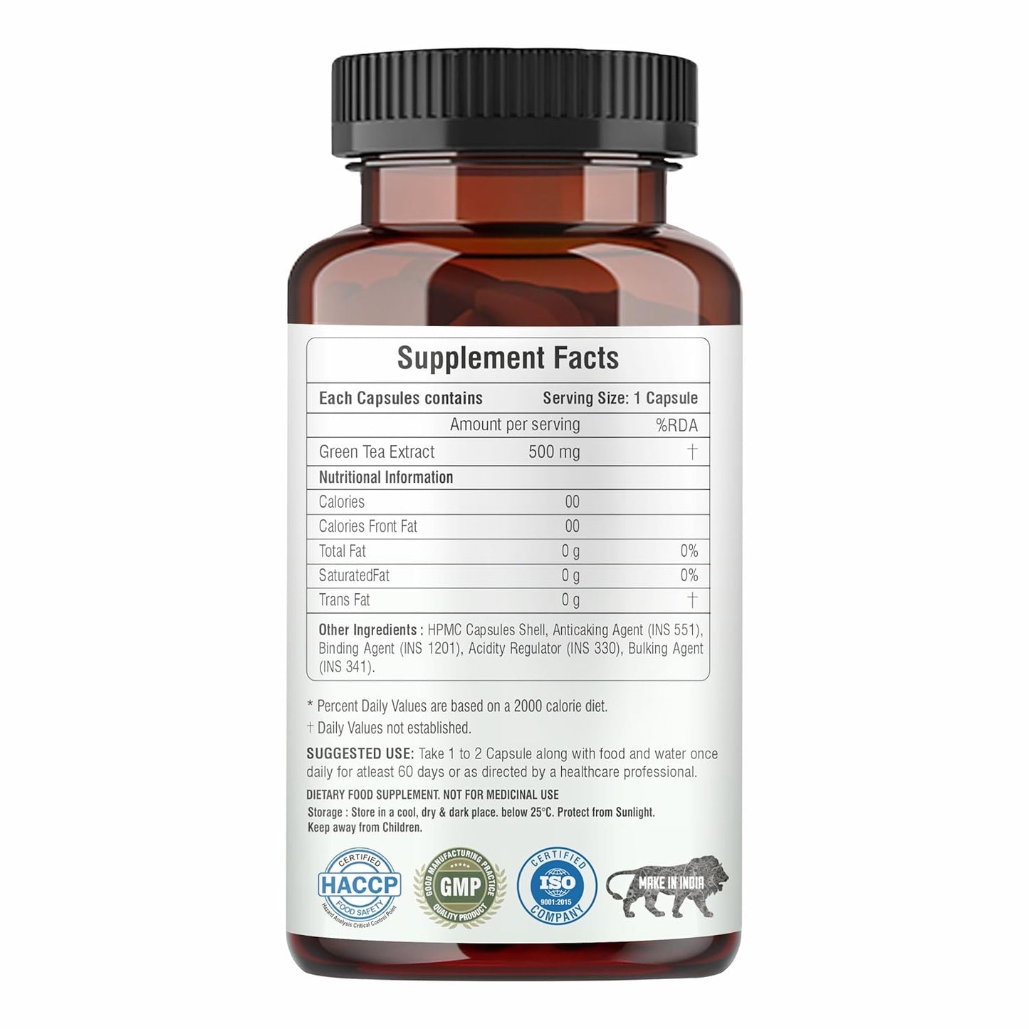Green Tea 500 mg Leaf Extract 60 Veg Capsules, Boosts Metabolism, Helps in Fat Loss