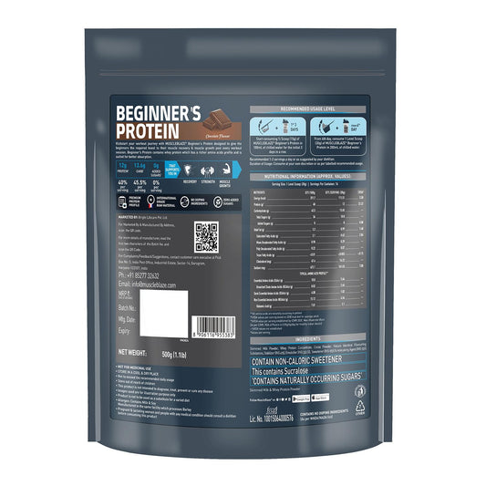 MuscleBlaze Beginner's Whey Protein, No Added Sugar, Faster Muscle Recovery & Improved Strength (Chocolate, 500 g / 1.1 lb)