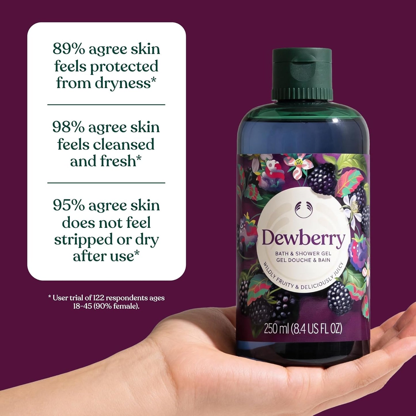The Body Shop Dewberry Bath & Shower Gel (1x 250ml) Refreshing Body Wash with Fruity and Floral Scent, Gentle Cleanser with Community Fair Trade Aloe Vera, Vegan Certified, 250ml