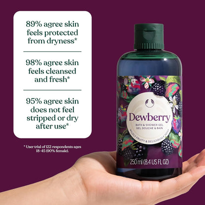 The Body Shop Dewberry Bath & Shower Gel (1x 250ml) Refreshing Body Wash with Fruity and Floral Scent, Gentle Cleanser with Community Fair Trade Aloe Vera, Vegan Certified, 250ml