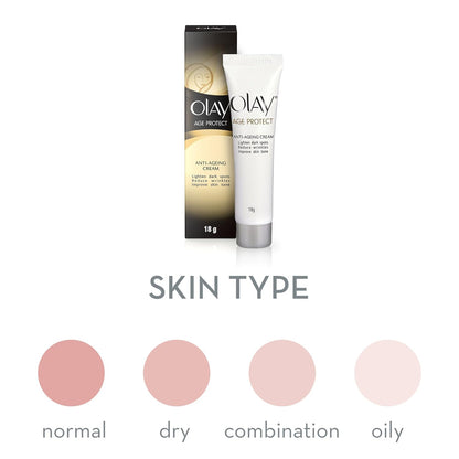 Olay Age Protect |with Salicylic Acid, Aloe Vera Extract, BHA |Stimulates skin's renewal process, gives radiant, younger looking skin |Suitable for Normal, Dry, Oily & Combination skin |18 gm