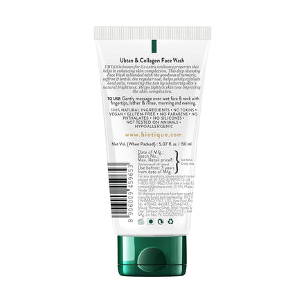 Biotique Ubtan & Collagen Face Wash for Tan Removal & Enhancing Skin Complexion - Gentle Exfoliation, Dead Skin Cell Removal| For Men & Women - 150ml