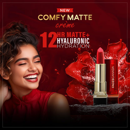 FACES CANADA Comfy Matte Creme Lipstick - Oh So Serious, 4.2g | Long Stay | Creamy Matte Finish | Intense Color | Super Hydrating & Nourishing | Single Stroke Smooth Application