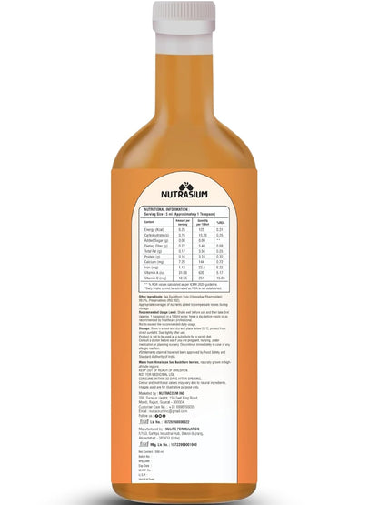 Nutrasium Himalayan Sea Buckthorn Berry Juice - 300 ml - Natural Source of Vitamin C, Omega 3 6 7 9, Antioxidants for Immunity, Skin Glow & Gut Health - 50 Glasses (300ml)