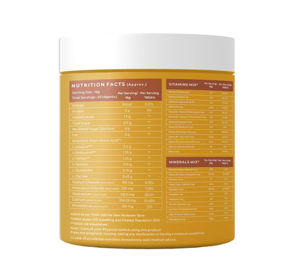 Naturaltein BCAA E+ Boost - Vegan BCAAs with Electrolytes, Vitamins & Minerals - 300g Clean Energy Drink - Natural Orange