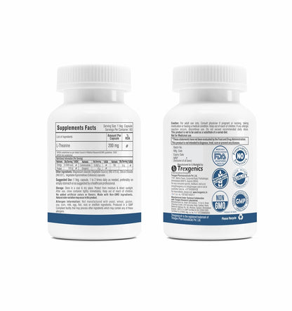 Trexgenics L-THEANINE 200 mg, Double strength Stress, Focus, Mood, Relaxation Support (60 Veg Capsules)