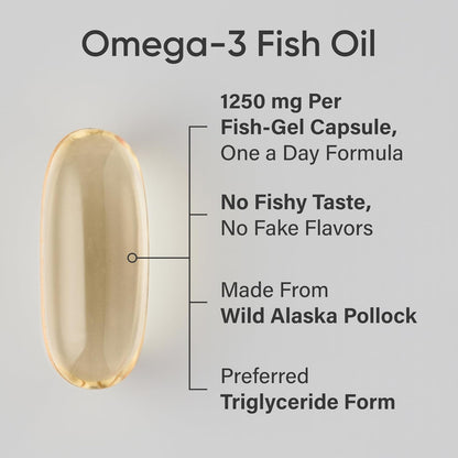 Sports ResearchÂ® Omega-3 Fish Oil 1250 - Triple Strength Fish Oil Supplement from Wild Alaska Pollock - MSC Certified Sustainable Â· Non-GMO Â· Soy Free - 180 Softgel Capsules