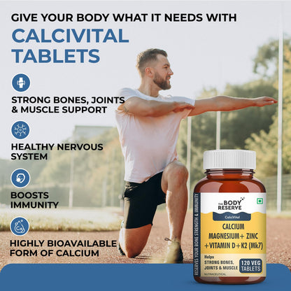 The Body Reserve Calcium, Magnesium, Zinc with Vitamin K2, MK7 & B12 â€“ 120 Tablets for Bone & Joint Health (4-Month Pack)