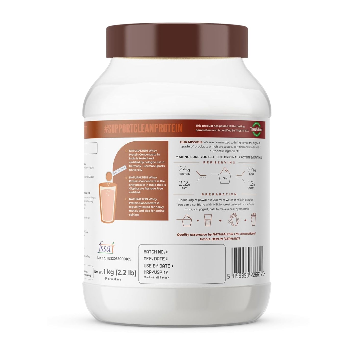 NATURALTEIN Natural Whey Protein Concentrate â€“ 1 kg (Unflavoured) | 24 g Protein per 30 g Serving | Naturally Flavoured, Non-GMO | No Artificial Sweeteners | Light, Smooth & Easy to Digest