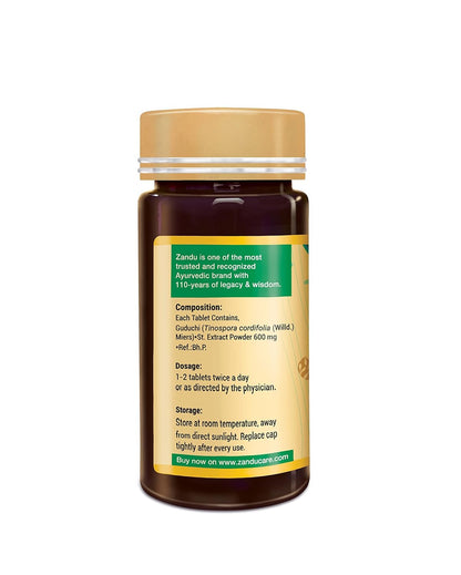 Zandu Giloy Tablets with 100% Pure Giloy Extract | Ayurvedic Immunity Booster | Protects against Infections | Improves Liver Function |100% Ayurvedic & Vegetarian (60 Tabs)