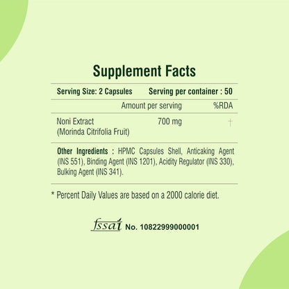 Noni Extract 700mg-100 Veg Capsules | Body Detoxifier| Healthy Skin| Healthy Cholesterol