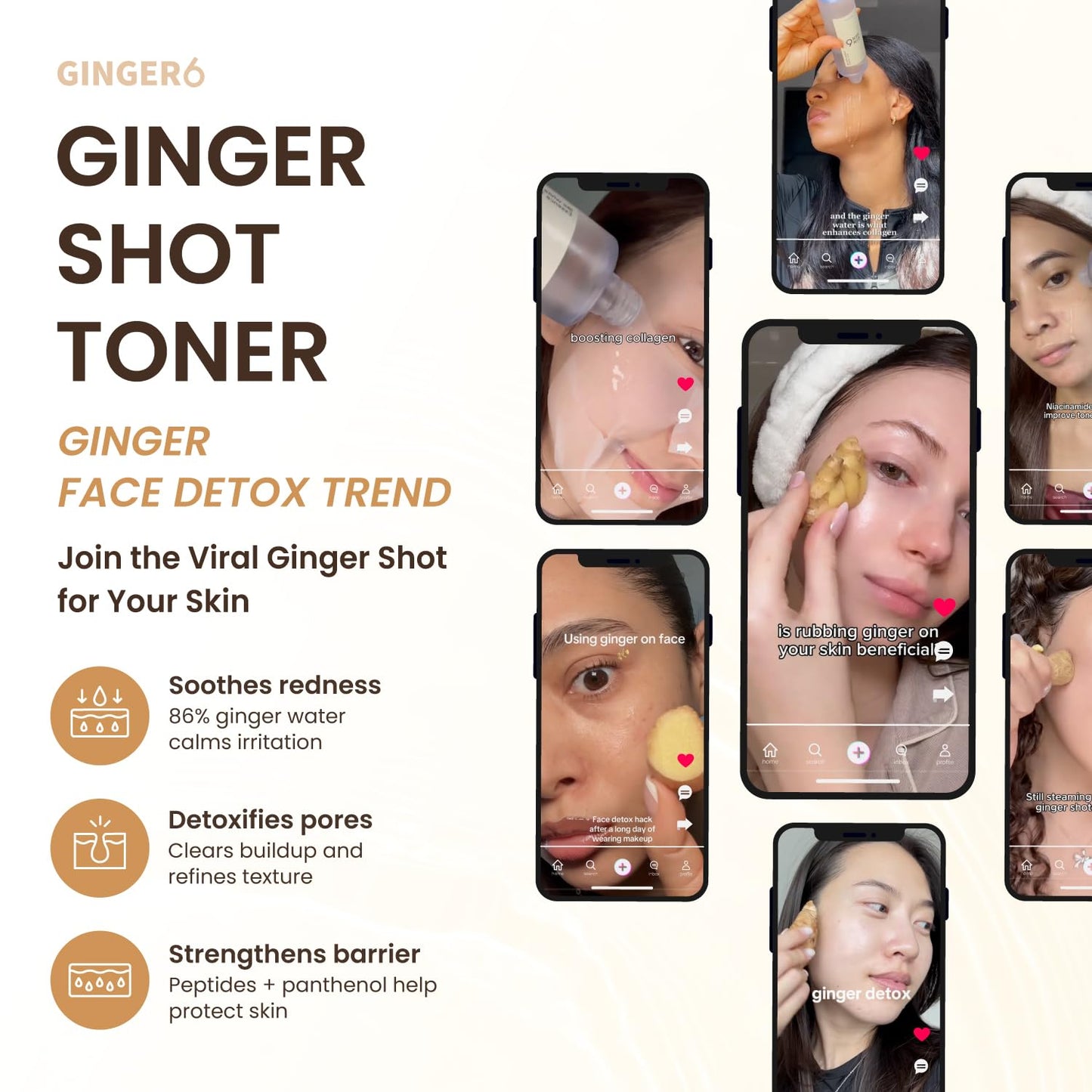 GINGER6 White Blossom Essence Toner 150ml | Tightens Pores & Minimizes Pores | 86% Ginger Water | Brightening & Anti-Aging | Niacinamide, Peptides & Hyaluronic Acid | Deep Hydration Care | Vegan