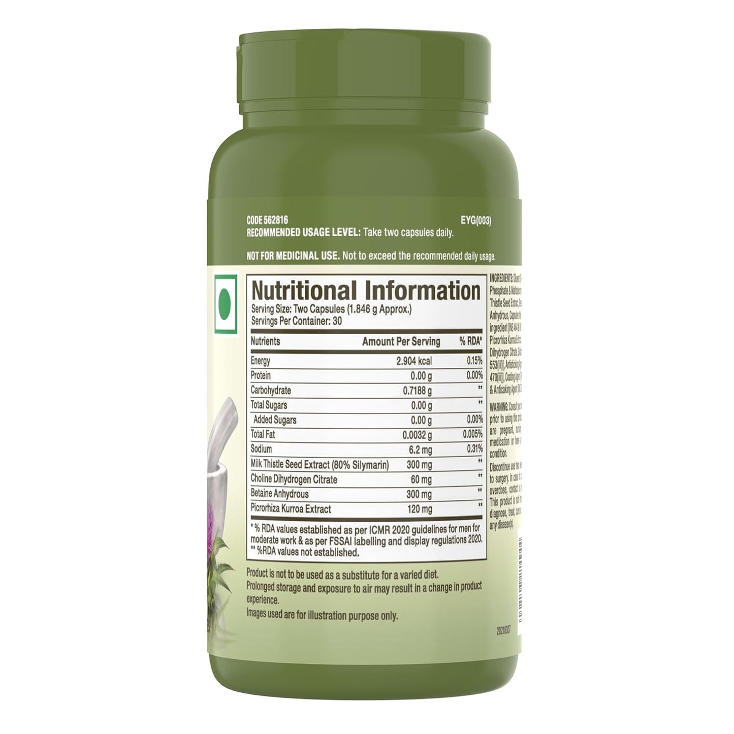 GNC Herbal Plus Liver Support With Milk Thistle & Picrorhiza | 60 Capsules | Cleanses Liver | Protects Liver Health | Facilitates Fat Metabolism | Provides Antioxidant Support | Formulated in USA