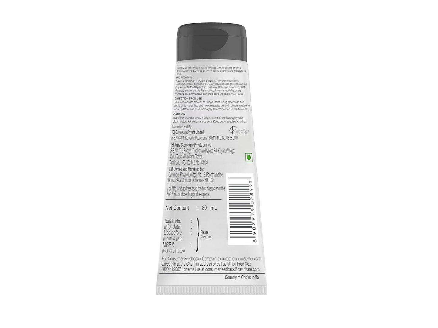 Raaga Professional Moisturizing Facewash, with Shea Butter, Jojoba and Almond Oil, 80ml, Gently Cleanses Skin, Removes dirt and impurities, for Normal to Dry Skin