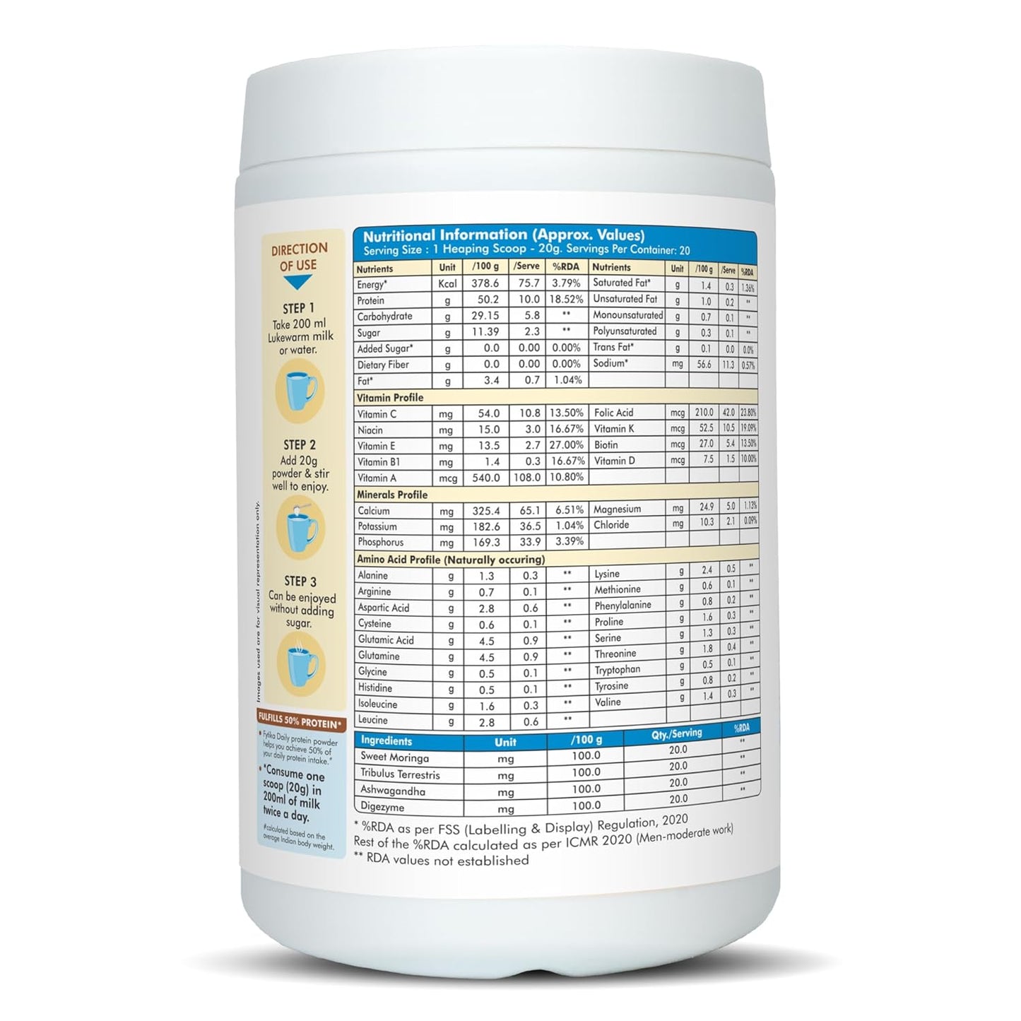 Fytika Daily Protein - 400g (Kulfi, Pack of 1) | Protein Powder for Adults with 37 Essential Vitamins & Minerals, | 50% Protein Per Serve | High Protein Drink for Women & Men