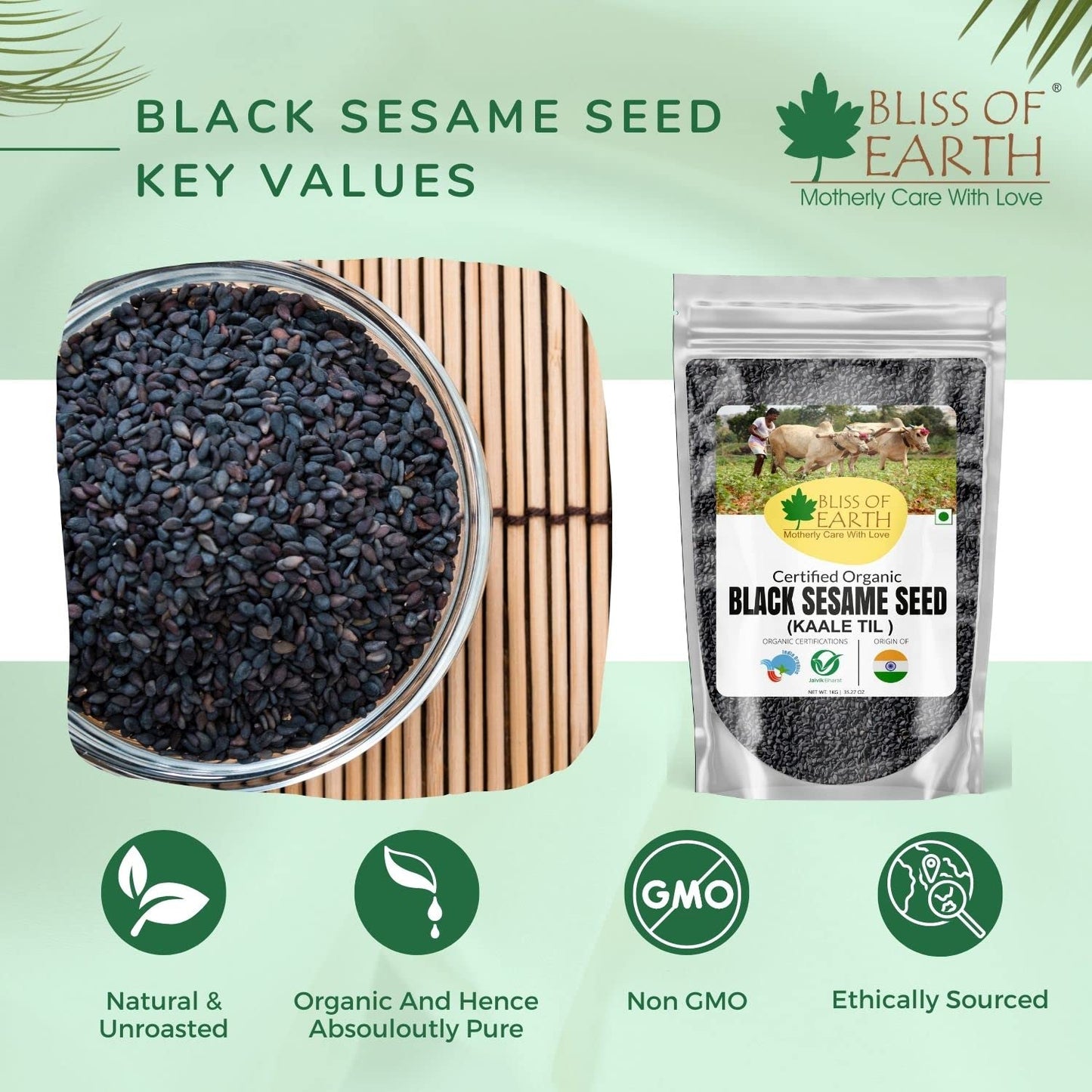 Bliss of Earth 600gm unhulled Black Sesame Seeds, Kaale Til, Fresh & Organic Fully Fiber Rich Great for Cooking & Baking