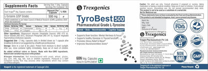 Trexgenics TyroBest-500 L-Tyrosine Pharmaceutical Grade - Thyroid, Stress, Neurotransmitter & Brain Function Support (60 Veg. Capsules) (1)