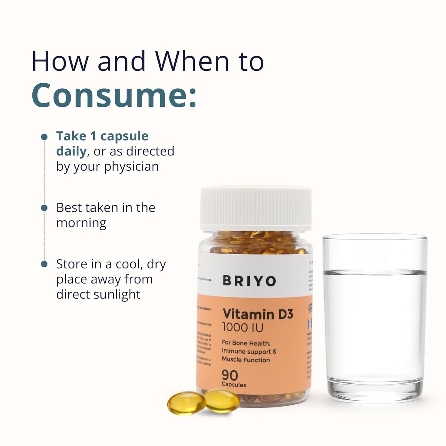 Briyo Vitamin D3 1000 IU-For Bone Health, Muscle Function And Immune Support Strength Immune System Softgel Better Energy For Healthy And Strong For Men/Women