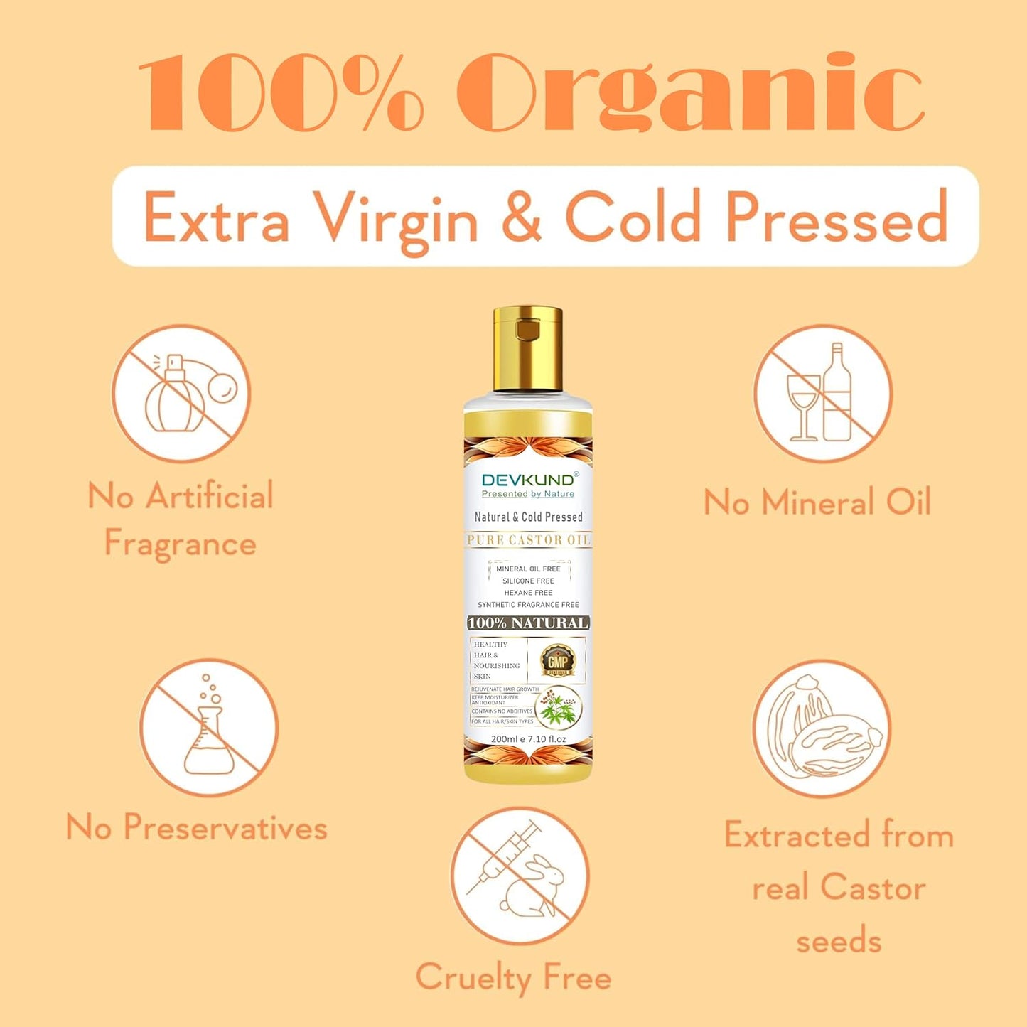 Devkund Â® Cold Pressed Castor Oil for Hair Growth, Skin Care, Moisturising Dry Skin, Nails, Eyelash - Virgin Grade - 400ml
