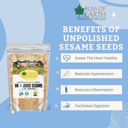 Bliss of Earth Organic Unpolished Sesame Seeds 200gm White For Eating, Raw Til Seeds